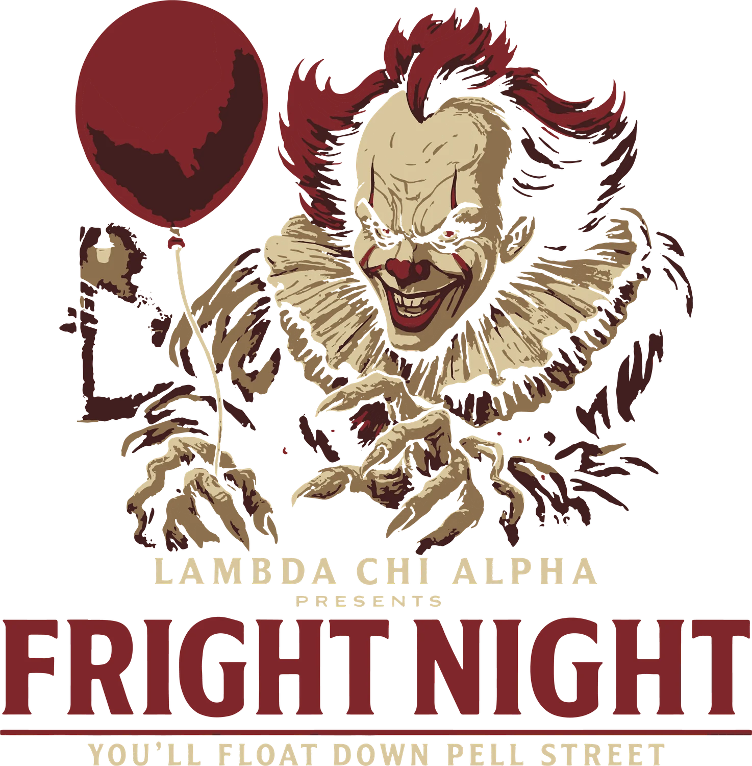 Fright Night apparel graphic with illustrated clown artwork
