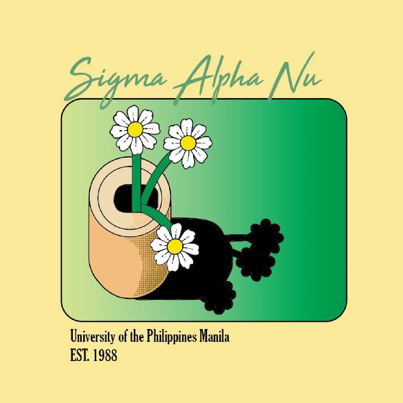 Sigma Alpha Nu graphic with flowers and green frame