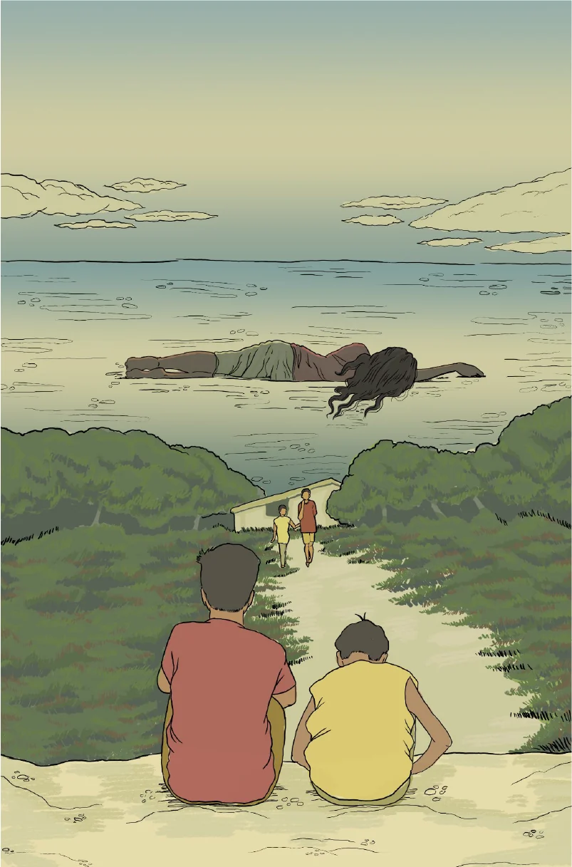 Colored Makoko sa Baybay poster artwork with two seated figures near the sea