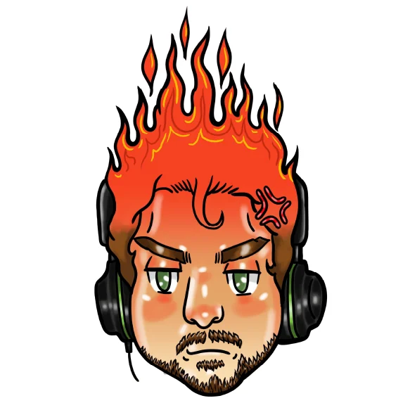Streamer portrait with flaming hair Twitch emote